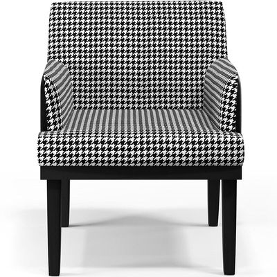 Kit 04 Poltronas Decorativa Base Tabaco Beatriz W01 Suede Pied Poule Couríssimo Preto - Lyam Decor