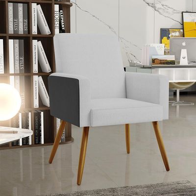 Kit 04 Poltronas Decorativa Maria W01 Pés Palito Linho Cinza Couríssimo Preto - Lyam Decor