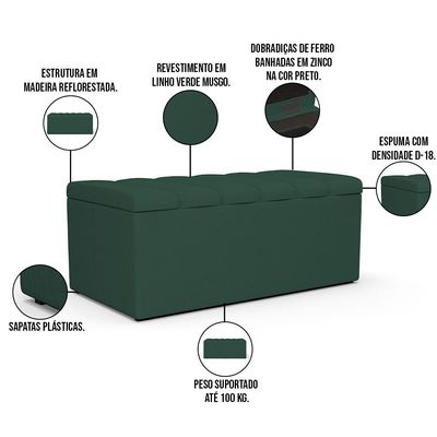 Kit Cabeceira Cama Box Solteiro 100cm Com Calçadeira Baú Dália W01 Linho Verde Musgo - Lyam Decor