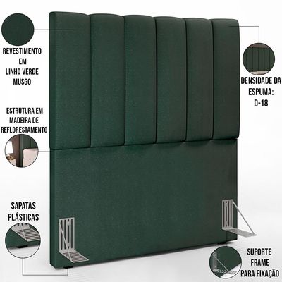 Kit Cabeceira Cama Box Solteiro 100cm Com Calçadeira Baú Dália W01 Linho Verde Musgo - Lyam Decor