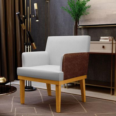 Kit 3 Poltronas Decorativa Para Sala De Estar Beatriz W01 Linho Cinza Couríssimo Marrom - Lyam Decor