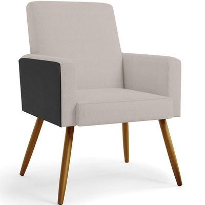 Kit 02 Poltronas Decorativa Maria W01 Pés Palito Linho Bege Couríssimo Preto - Lyam Decor