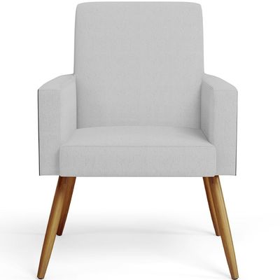 Poltrona Decorativa Maria W01 Pés Palito Linho Cinza Couríssimo Preto - Lyam Decor