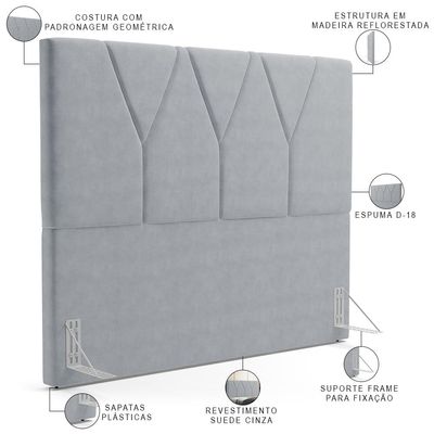 Cabeceira Cama Box Casal Queen 160 cm Aurora W01 Suede Cinza - Lyam Decor