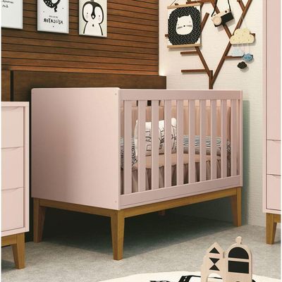 Berço Americano Classic New Rosa Fosco Com Madeira - Moveisaqui