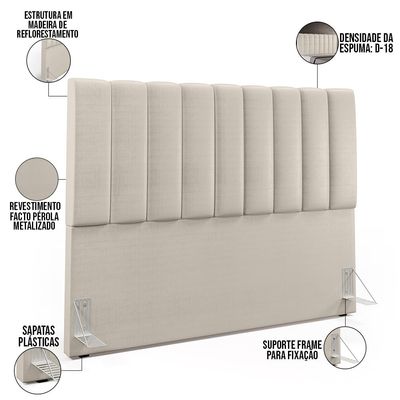 Cabeceira Cama Box Casal King 195 cm Dália W01 Facto Pérola Metalizado - Lyam Decor