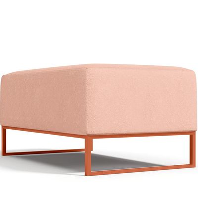 Puff Decorativo Sala De Estar Cléo 90cm Base De Ferro Cobre W01 Linho Rosê - Lyam Decor