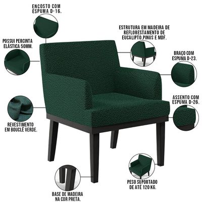Poltrona Decorativa Para Sala De Estar Base Preto Beatriz W01 Bouclê Verde - Lyam Decor