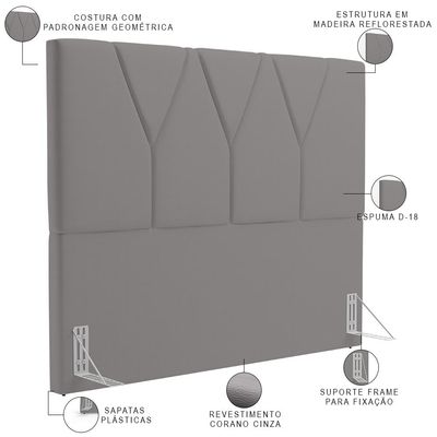 Cabeceira Cama Box Casal King 195 cm Aurora W01 Corano Cinza - Lyam Decor