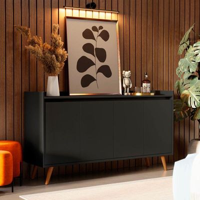 Balcao Buffet Retrô Delta 4 Portas Preto - Moveisaqui