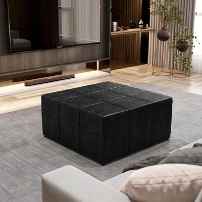 Puff Decorativo Para Sala de Estar Quadrado Milano 90x90cm W01 Couríssimo Preto - Lyam Decor