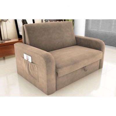 Sofá Cama Daiane 2 Lugares Com Baú Suede Bege Matrix