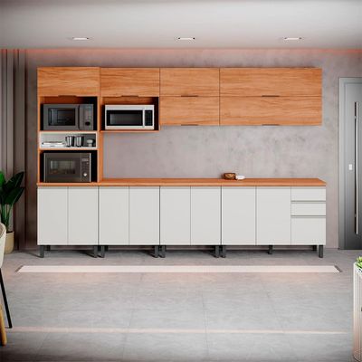 Cozinha Completa Itatiaia Ideale 7 Peças Armários Aéreos Balcões Torre Quente Cinamomo/Off White