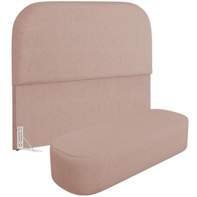 Cabeceira Cama Box Queen 160cm Lanna com Puff Recamier Doha W01  Linho Rosê - Lyam Decor
