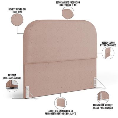 Cabeceira Cama Box Queen 160cm Lanna com Puff Recamier Doha W01  Linho Rosê - Lyam Decor