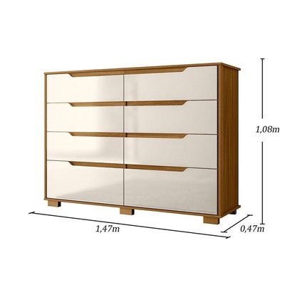 Comoda Casal Quarto Georgia 8 Gavetas Freijo Com Off White - Moval