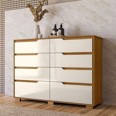 Comoda Casal Quarto Georgia 8 Gavetas Freijo Com Off White - Moval