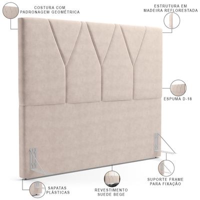 Cabeceira Cama Box Casal 140 cm Aurora W01 Suede Bege - Lyam Decor