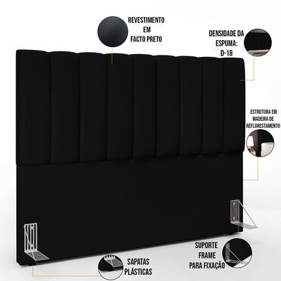 Cabeceira Cama Box Casal King 195 cm Dália W01 Facto Preto - Lyam Decor