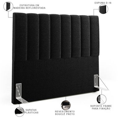 Cabeceira Cama Box Casal 140 cm Dália W01 Bouclê Preto - Lyam Decor