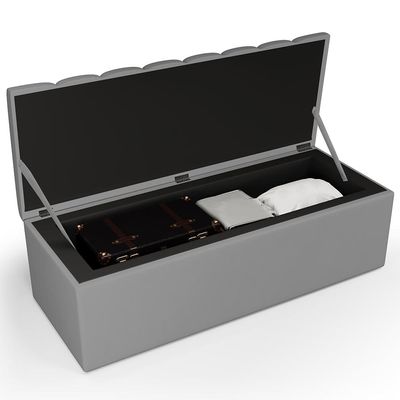 Kit Cabeceira Cama Box Casal Queen 160cm Com Calçadeira Baú Dália W01 Facto Cinza - Lyam Decor