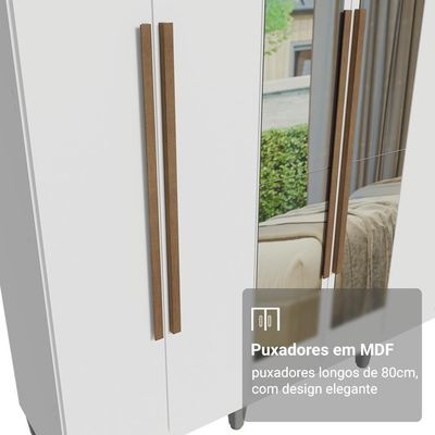 Guarda-roupa Casal Com Pés 6 Portas Batentes Com Espelho Branco/branco/rustic Netuno Madesa