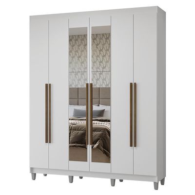 Guarda-roupa Casal Com Pés 6 Portas Batentes Com Espelho Branco/branco/rustic Netuno Madesa