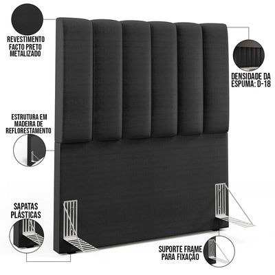 Cabeceira Cama Box Painel Solteiro 100 Cm Dália W01 Facto Preto Metalizado - Lyam Decor