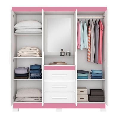 Guarda-roupa 4 Portas Huntano Rosa - Moveisaqui