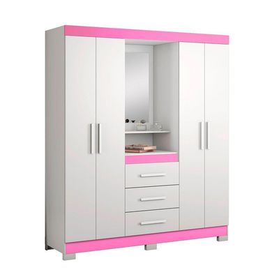 Guarda-roupa 4 Portas Huntano Rosa - Moveisaqui