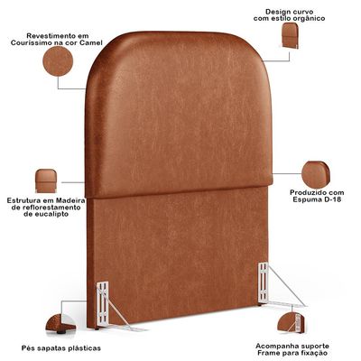 Cabeceira Cama Box 100cm Orgânica Lanna W01 Couríssimo Camel - Lyam Decor
