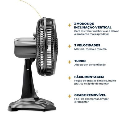 Ventilador De Mesa Britânia BVT301 60W Maxx Force Preto 220V