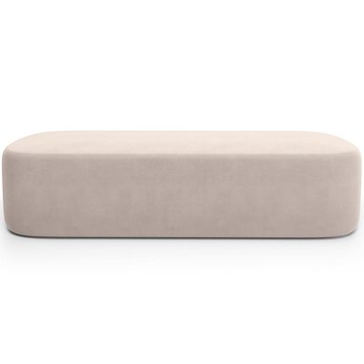 Cabeceira Cama Box King 195cm Lanna com Puff Recamier Doha W01 Suede Bege - Lyam Decor