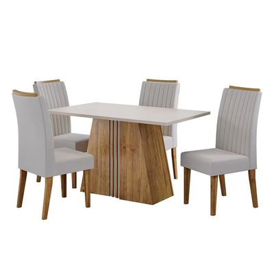 Mesa de Jantar 04 Cadeiras Lumina Estofada Veludo Viero Marfim