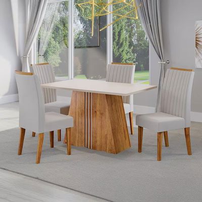Mesa de Jantar 04 Cadeiras Lumina Estofada Veludo Viero Marfim
