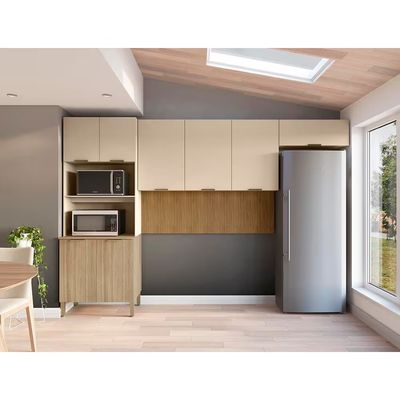 Cozinha Compacta Kits Paraná Glam 8 Portas Pés Reguláveis Painel Ripado Freijó Vanilla n/a