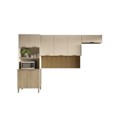 Cozinha Compacta Kits Paraná Glam 8 Portas Pés Reguláveis Painel Ripado Freijó Vanilla n/a