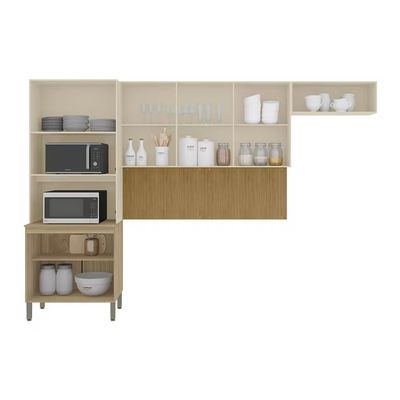 Cozinha Compacta Kits Paraná Glam 8 Portas Pés Reguláveis Painel Ripado Freijó Vanilla n/a