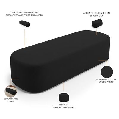 Cabeceira Cama Box Queen 160cm Lanna com Puff Recamier Doha W01  Suede Preto - Lyam Decor