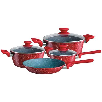 Conjunto de Panelas 4 Peças Colorstone Antiaderente Tampas de Vidro e Cabos de Baquelite Volcano Euro Home Vermelho