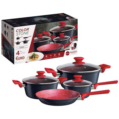 Conjunto de Panelas 4 Peças Colorstone Antiaderente Tampas de Vidro e Cabos de Baquelite Titânio Euro Home Preto
