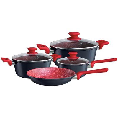 Conjunto de Panelas 4 Peças Colorstone Antiaderente Tampas de Vidro e Cabos de Baquelite Titânio Euro Home Preto