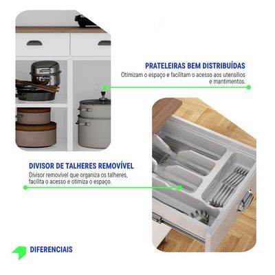 Kit De Cozinha Compacta 120cm Em Aço Branco Retrô
