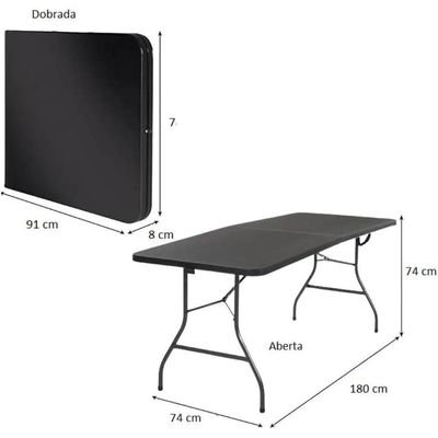Mesa Dobrável Vira Maleta Com Alça 180 × 74 Cm Portátil Até 150 Kg Zelt