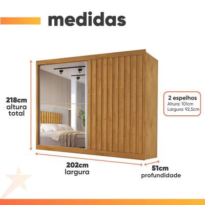 Guarda Roupas Casal 2 Portas De Correr Com Espelho Ripado 100% Mdf 4 Gavetas Malta Madeirado