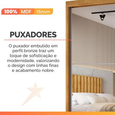 Guarda Roupas Casal 2 Portas De Correr Com Espelho Ripado 100% Mdf 4 Gavetas Malta Madeirado