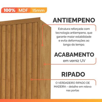 Guarda Roupas Casal 2 Portas De Correr Com Espelho Ripado 100% Mdf 4 Gavetas Malta Madeirado