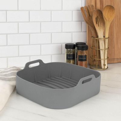 Conjunto 2 Formas Quadradas de Silicone para Air Fryer Cinza 16x5,5cm Reutilizável Cozinha Assar