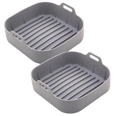 Conjunto 2 Formas Quadradas de Silicone para Air Fryer Cinza 16x5,5cm Reutilizável Cozinha Assar