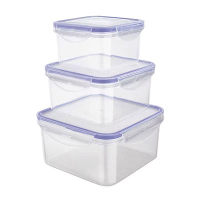 Conjunto de Potes Herméticos Quadrados PLA3666-AZ em Plástico 3 Peças Euro Home Transparente com Azul
